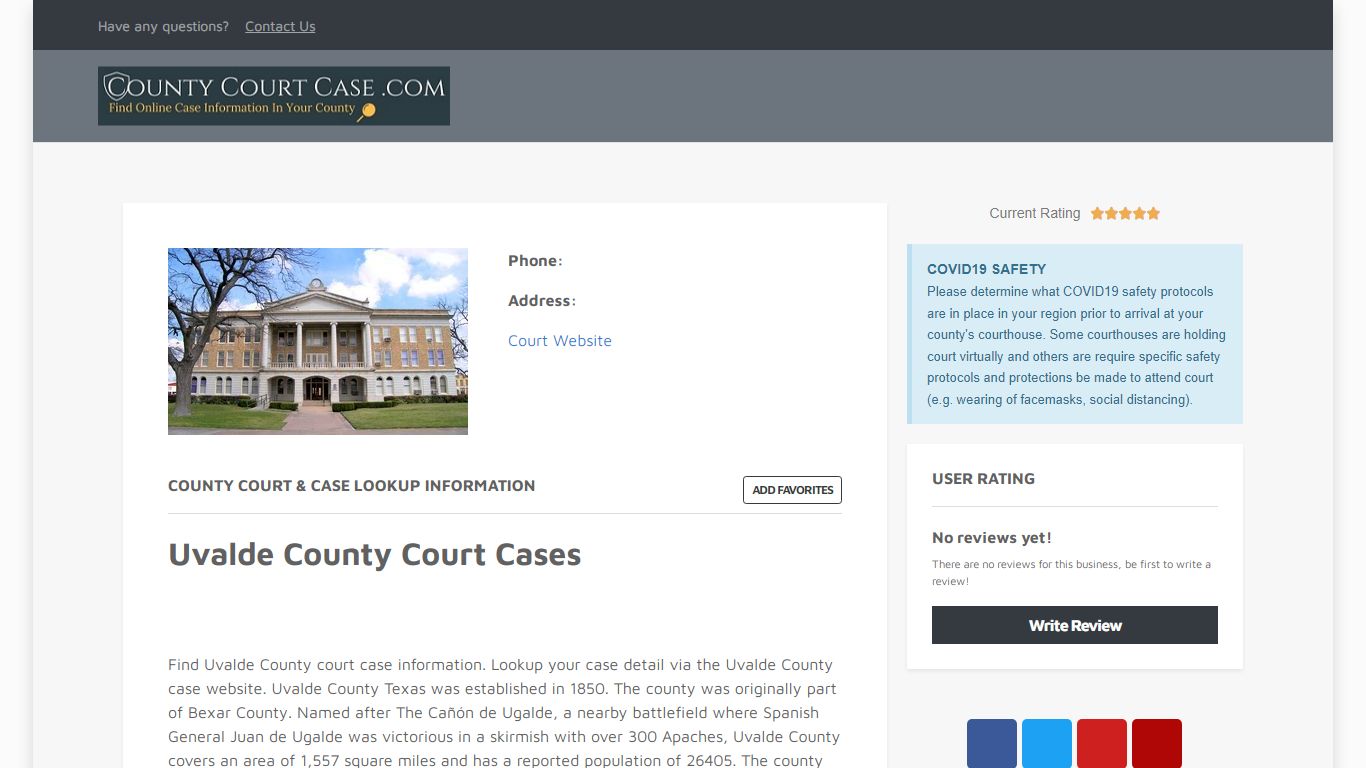 Uvalde County | County Court Case Search & Lookup | CountyCourtCase.com